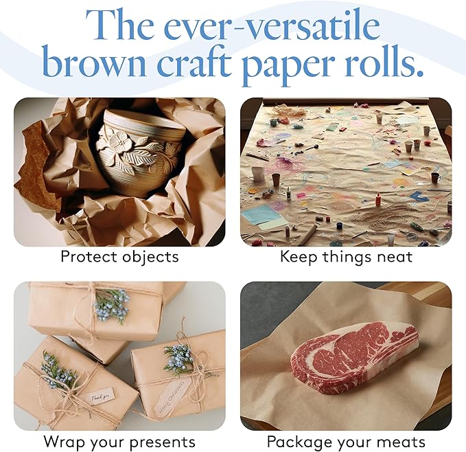 Brown Kraft Paper Roll 17-3/4 inch Wide, 6000 inch Long, 1 Roll, Jumbo Roll for Eco Friendly Christmas Gift Wrapping Paper and Packing Paper, by Woodpeckers