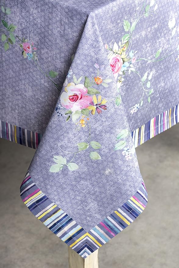 Maison d' Hermine Table Cloth Rectangle Table 100% Cotton 60 x 90 Inches Tablecloth for Dining Room, Farmhouse, Home, Party, Festive & Wedding Spring Summer - Sweet Rose Lavender - Country Garden