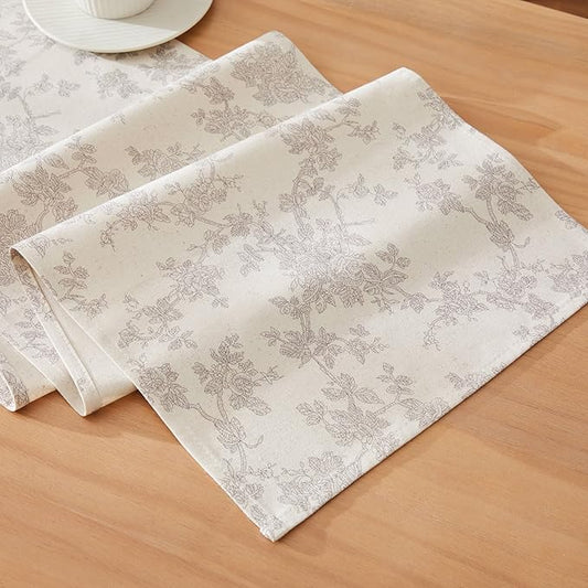 100% Cotton French Pastoral Table Runners, 13x90 Inch Grey Farmhouse Table Runners 90 Inches Long, Vintage Flowers Print Home Decors