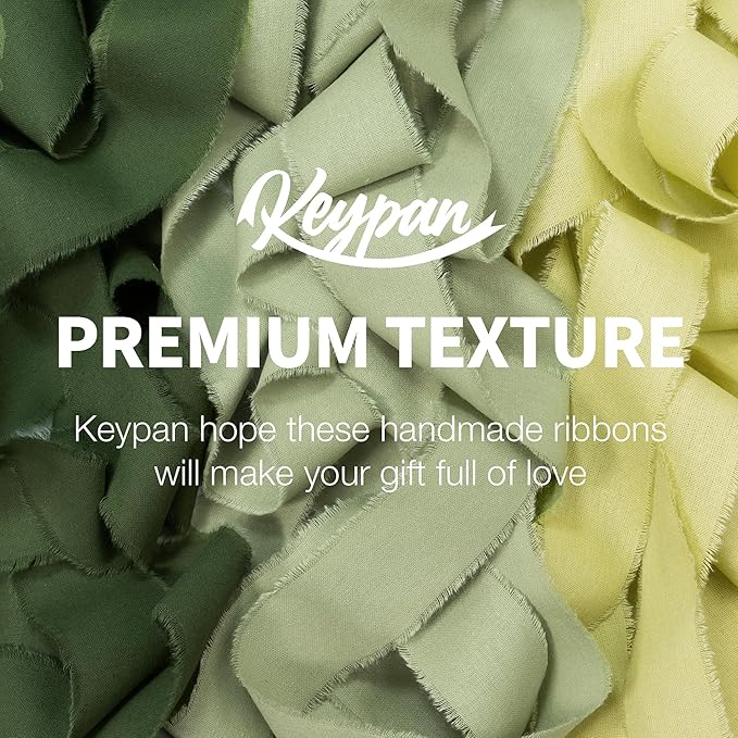Keypan Spring Green Ribbon 1-1/2 Inch x 15 Yards Handmade Cotton Frayed Fringe Fabric Ribbons for Crafts Flower Bouquets Wedding Christmas Tree Home DIY Decor