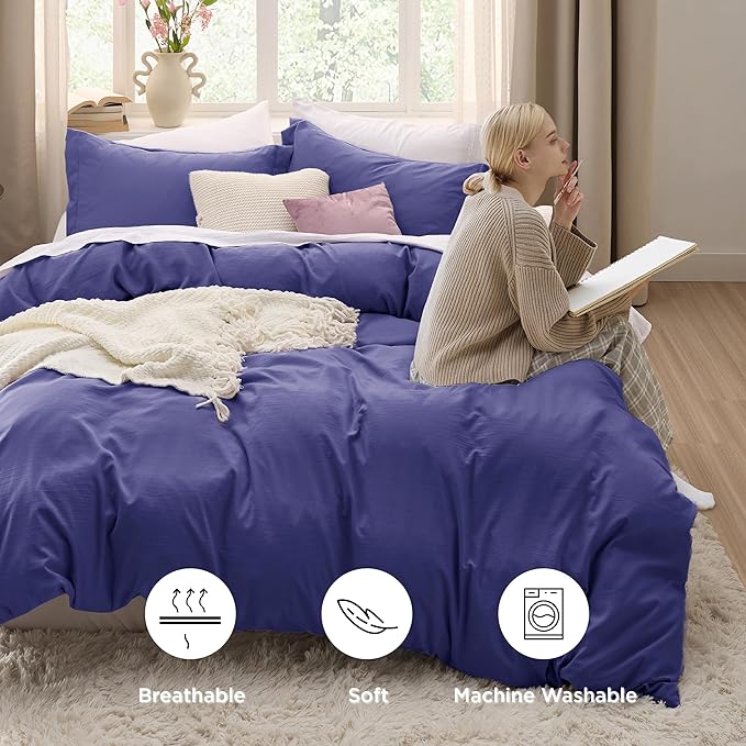 Bedsure Skipper Blue Duvet Cover Twin/Twin XL Size - 2 Pieces Prewashed Cotton-Like Extra Soft Bedding Set, Includes 1 Twin Duvet Cover 68x90 Inches with Zipper Closure & 1 Pillow Sham, No Comforter