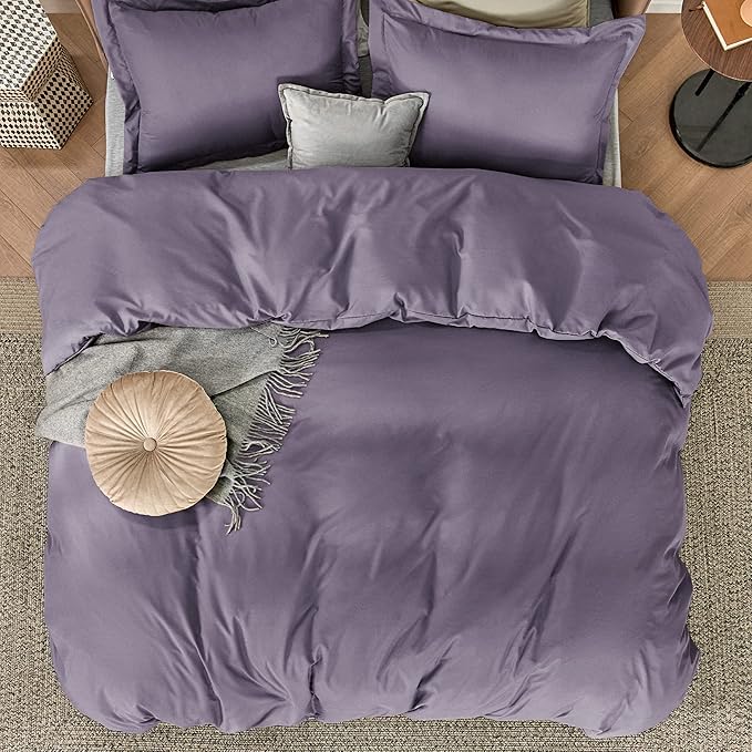 Bedsure Duvet Cover Full Size - Soft Double Brushed Bedding Set for Kids & Adults, Zipper Closure, 3 Pieces, Includes 1 Duvet Cover (80"x90") & 2 Pillow Shams, NO Comforter, Grayish Purple