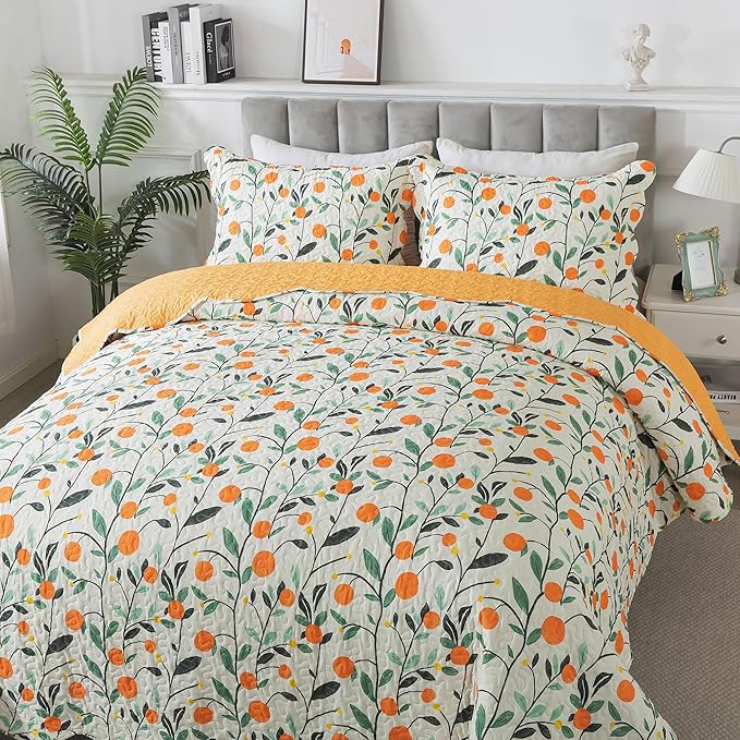 HoneiLife Floral Quilt Sets - Botanical Bedspreads 3-Piece, Wildflower Coverlet for Queen Beds, Lightweight Bed Cover, All Season Use