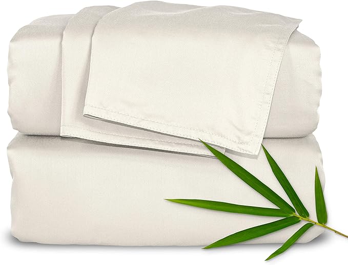 Pure Bamboo Full Sheets, Genuine 100% Organic Viscose Derived from Bamboo Bed Sheet Set, Luxuriously Soft & Cooling, Double Stitching, 2 Year Quality Promise (Full, Ivory)