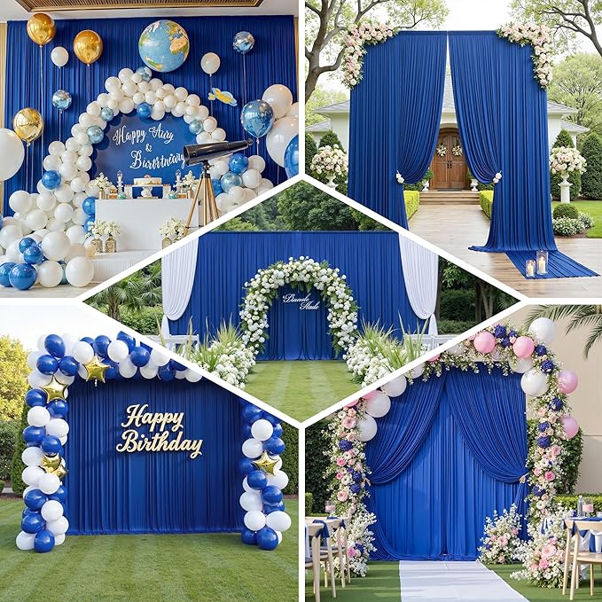 PartyVillage 20ft×15ft Royal Blue Backdrop Curtain for Wedding Parties, 4 Panels Wrinkle Free 15 FT Long Polyester Photo Backdrop Drapes Back Drop Cloth for Birthday Photography Background