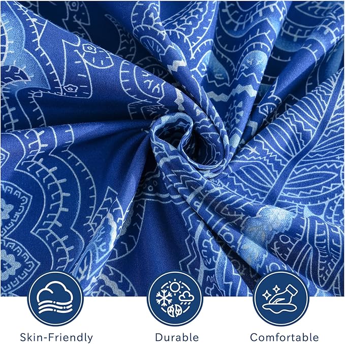 Bedlifes King Size Extra Deep Pocket Sheet Sets - Fits Mattresses Up to 18-24" Thick, 4-Piece Microfiber Set with 1800 Thread Count, Soft, Smooth, Breathable, Featuring Paisley Dark Navy Blue