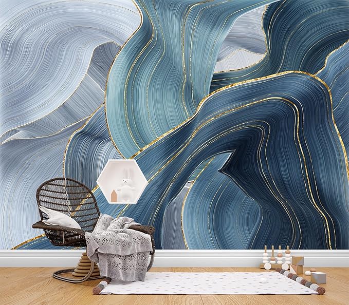 Eierme-Gilding Marble Blue Wall Mural Wallpaper for Bedroom Peel and Stick 160" x 114"