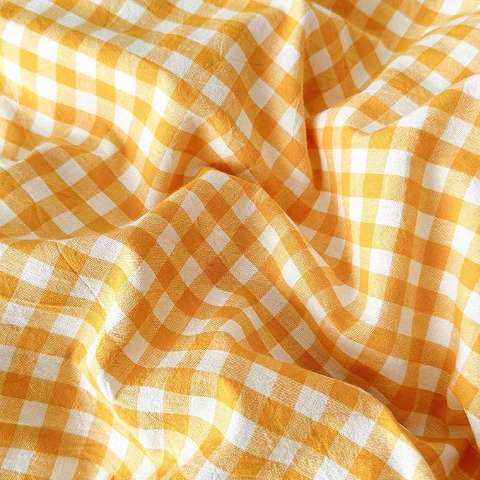 LifeTB Yellow Gingham Comforter Set Full Size Geometric Plaid Checkered Pattern Comforter Farmhouse Grid Plaid Bedding Comforter Set Soft Fluffy Lightweight Bedding Plaid Comforter for All Season