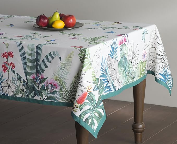 Maison d' Hermine Table Cloth Rectangle Table 100% Cotton 60 x 90 Inches Tablecloth Reusable Decorative Everyday Use for Dining Room, Farmhouse, Home Party, Festive & Wedding Spring Summer - Tropiques