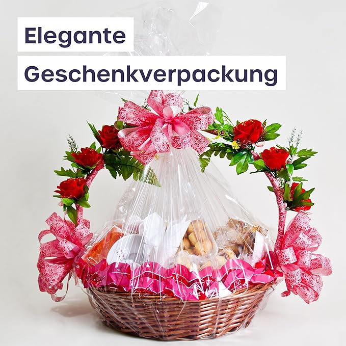 volila Clear Cellophane Wrap Roll (31.5 in x 100 ft) - Folded Cellophane Wrap for Gift Baskets Treats, Flower Wrapping