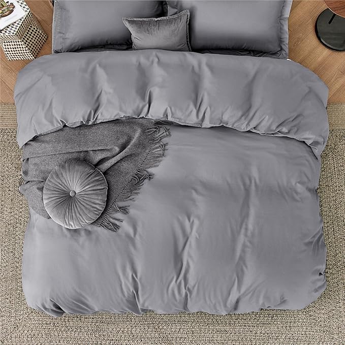 Bedsure Duvet Cover Oversized King Size - Soft Double Brushed Bedding Set for Kids & Adults, Zipper Closure, 3 Pieces, Includes 1 Duvet Cover (120"x98") & 2 Pillow Shams, NO Comforter, Grey