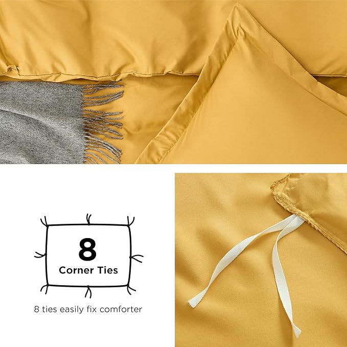 Bedsure Duvet Cover Twin/Twin XL Size - Soft Double Brushed Bedding Set for Kids & Adults, Zipper Closure, 2 Pieces, Includes 1 Duvet Cover (68"x90") & 1 Pillow Sham, NO Comforter, Golden Yellow