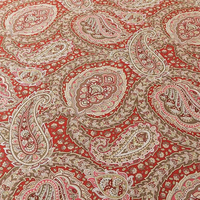 Zusbest Queen Size Bed Sheet Set 100% Cotton Burgundy Red Paisley Patterned Sheets Luxury Soft Breathable Crispy Cooling Percale Boho Bed Set Deep Pocket 17.5 Inches, 4 Pieces