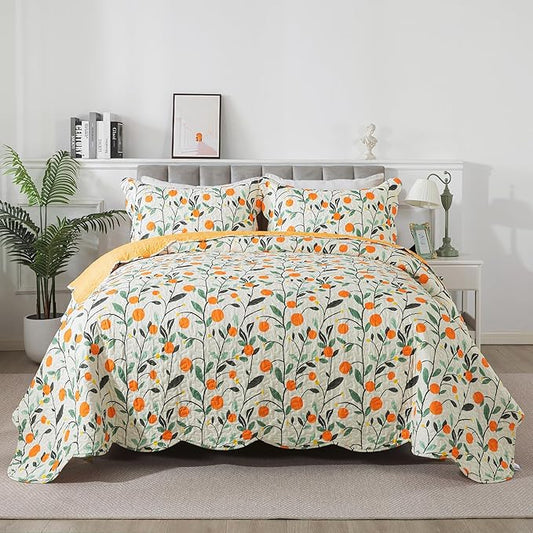 HoneiLife Floral Quilt Sets - Botanical Bedspreads 3-Piece, Wildflower Coverlet for Queen Beds, Lightweight Bed Cover, All Season Use