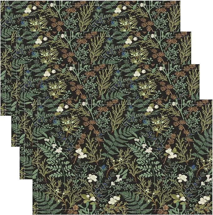 Vintage Botanical Placemats Set of 8, 17x12 Inch Rustic Farmhouse Retro Plant Green Nature Art Print Table Mats for Home Party Kitchen Dining Decor