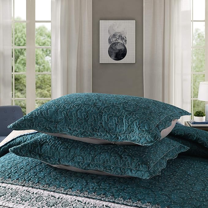 Travan 3-Piece Queen Quilt Set Quilted Bedspread Oversized Microfiber Soft Lightweight Bedding Set with Shams for All Season, Blue Ocean, Queen Size