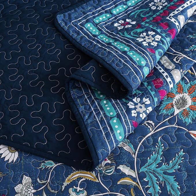 HoneiLife Queen Quilt Bedding Sets - Floral Quilt Bedding Sets 3-Piece 90x96, Microfiber Reversible Bedspreads Patchwork Coverlet Rustic Bedding Set All Season Quilts