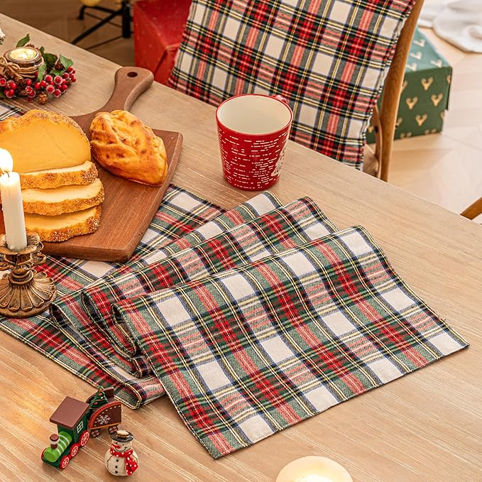Red White Plaid Christmas Table Runner, Winter Holiday Table Runners 90 inches Long, Xmas Decorations Indoor Outdoor Farmhouse Home Kitchen Dining Party Decor