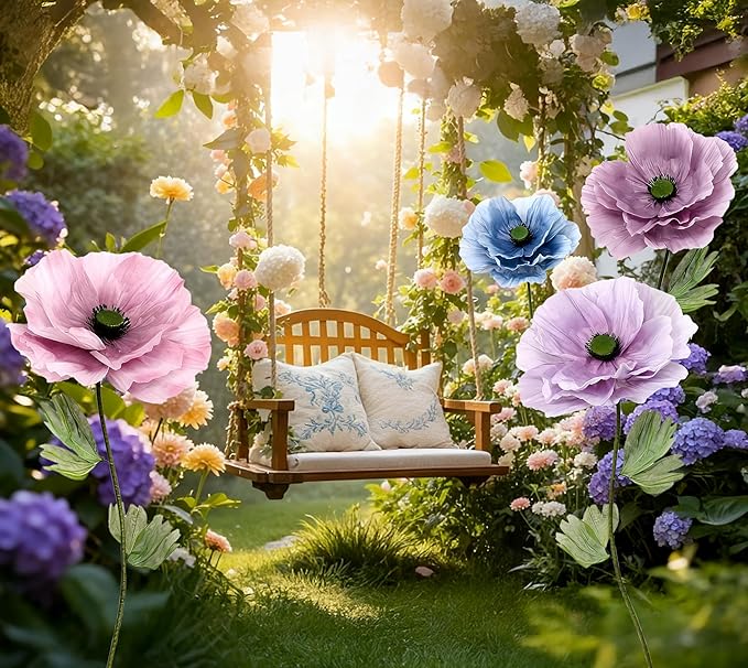 Giant Artificial Flowers 1pack Fake Flowers for Decoration, Fabric Poppy Flower for Wedding Birthday Easter Party Mother's Day Banquet Photography Props Garden Shop Window Display Decor (Blue)