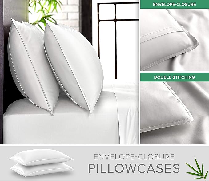 Pure Bamboo Twin XL Sheets, Genuine 100% Organic Viscose Derived from Bamboo Bed Sheet Set, Luxuriously Soft & Cooling, Double Stitching, 2 Year Quality Promise (Twin XL, White)