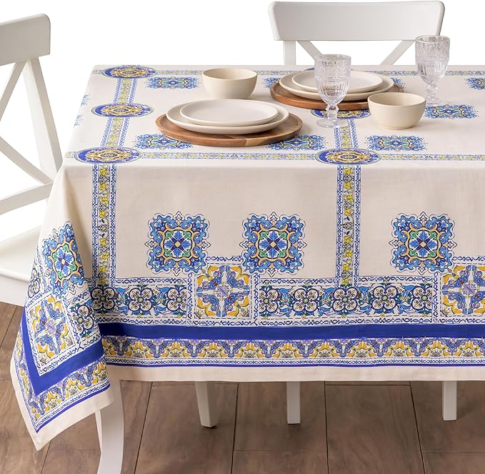 Maison d' Hermine Premium Table Cloth Rectangle Table 100% Combed Cotton 140 x 70 Inches Tablecloth Reusable Decorative for Dining Room, Farmhouse, Home, Party, Festive & Wedding - Sciacca