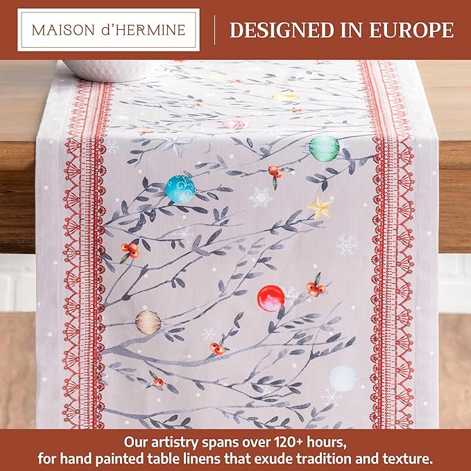 Maison d' Hermine Table Runner 100% Cotton Single Layer Table Runners 90 inches Long for Thanksgiving Christmas Decorations Home Kitchen Dining Party Wedding (Fairy Christmas, 14.5" x 90")