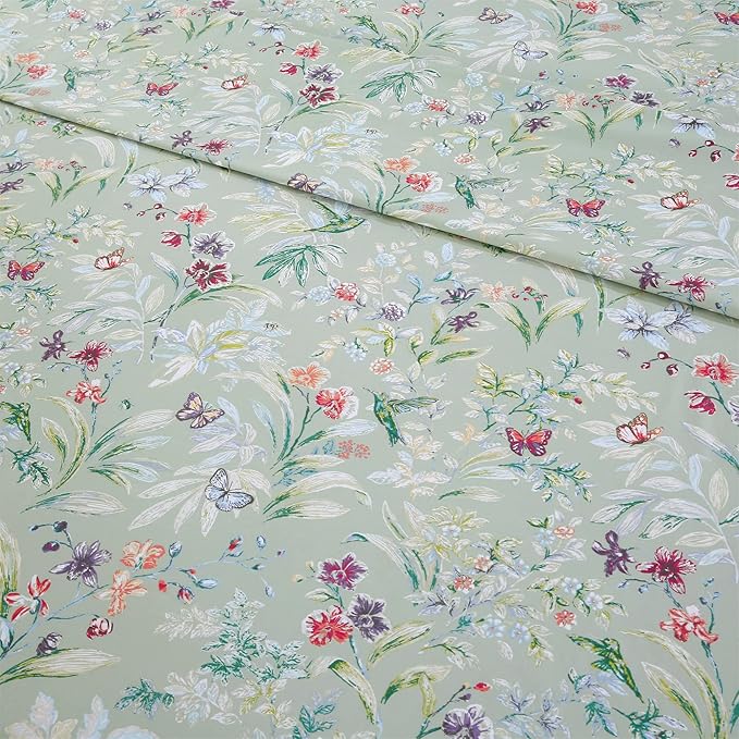 RYNGHIPY Shabby Flowers Print Bed Sheet Collections Egyptian Cotton Garden Floral Sheets (Green Floral,Full Size)
