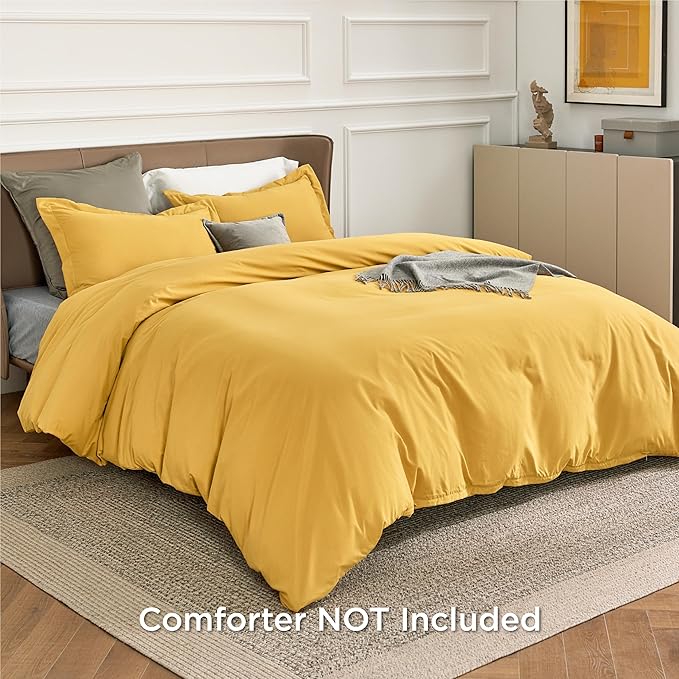 Bedsure Duvet Cover Full Size - Soft Double Brushed Bedding Set for Kids & Adults, Zipper Closure, 3 Pieces, Includes 1 Duvet Cover (80"x90") & 2 Pillow Shams, NO Comforter, Golden Yellow