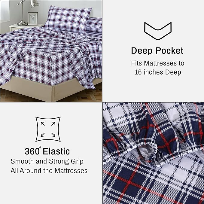 RUVANTI 100% Cotton King Size Sheets Set, 4 Pieces, Soft & Breathable Percale Weave Bedding, Deep Pocket 16", Hotel Standard, Crisp Cool Feel, Durable, Perfect Floral Bed Sheet, Prussian