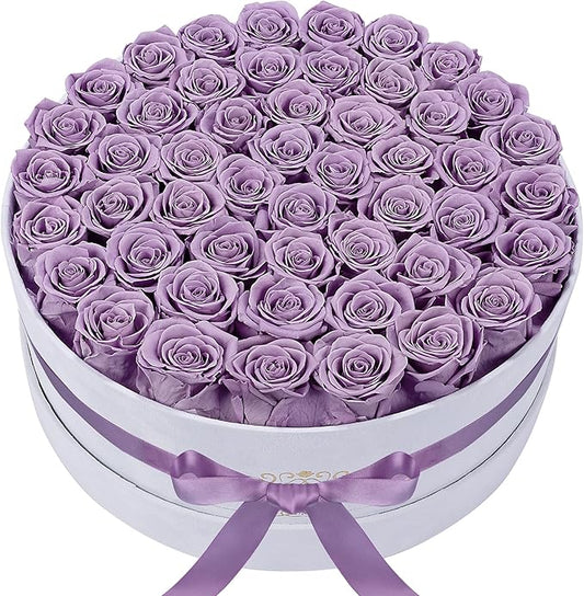 50 Piece Roses in a Velvet Box, Flowers for Delivery, Presereved Flowers Birthday Gifts for Women Mom and Wife (Lavender)