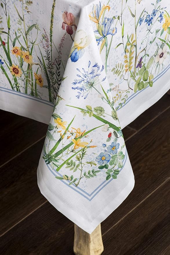 Maison d' Hermine Table Cloth Square Table 100% Cotton 54 x 54 Inches Tablecloth Reusable Decorative for Dining Room, Farmhouse, Home, Party, Festive & Wedding Spring Summer - Fleurs De Mai