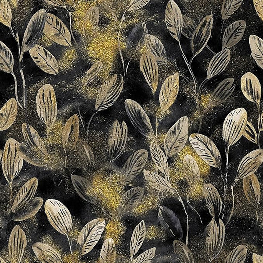 Modern Black and Gold Floral Leaf Peel and Stick Wallpaper Removable Dark Art Deco Self Adhesive Vinyl Contact Wall Paper for Bathroom Renter Friendly Wallpaper 17.7" X 124"