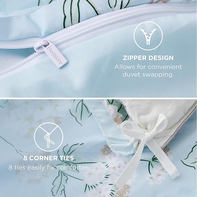 Bedsure Duvet Cover Queen Size - Reversible Cute Floral Duvet Cover Set with Zipper Closure, 3 Pieces Aqua Blue Bedding Set with 8 Corner Ties and 2 Pillow Shams 20"x26"