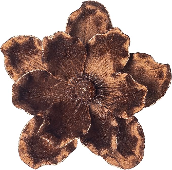 KI Store Brown Velvet Magnolia Flowers Pack of 6 Oversize Artificial Christmas Poinsettia Floral Picks Stems for Xmas Tree Wedding Centerpiece Decorations