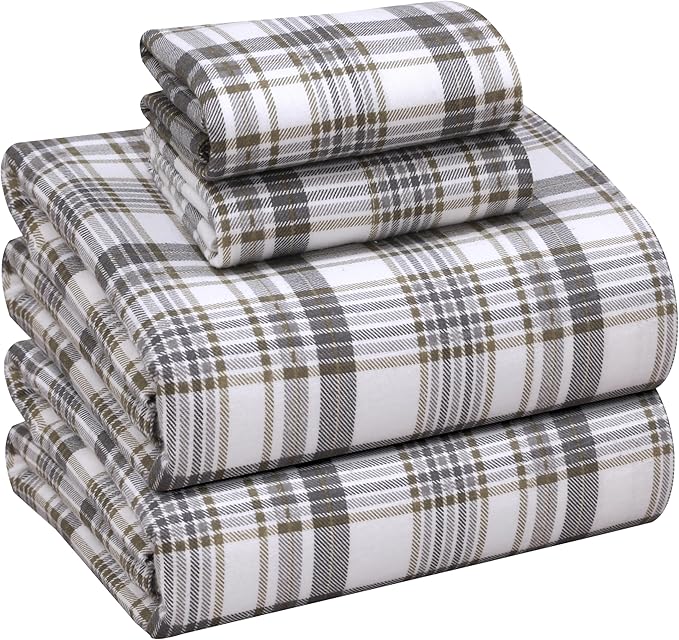 RUVANTI Flannel Sheets King Size - 100% Cotton Brushed King Size Sheets Set - Deep Pockets 16 Inches Bed Sheets - All Seasons Breathable & Extra Soft - Warm & Cozy, 4 Piece, Modest