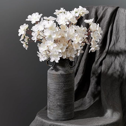 Ceramic Rustic Vase with 2 Round Handles, Antique Farmhouse Flower Vase, Vintage Terracotta Vases for Home Decor, Wedding, Living Room, Table, Shelf Decor - 10.2 Inch Tall, Black Bronze