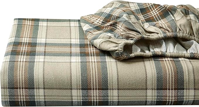 Eddie Bauer - Flannel Sheets Queen Size, Anti-Pilling & Wrinkle Resistant Cotton, Touchably Soft for All-Season Comfort - Bed Sheets with Matching Pillowcases & Fitted Sheet (Edgewood Plaid Green)