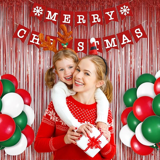 Melsan Red Tinsel Foil Fringe Curtains Backdrop, 3.2 ft x 8 ft Sparkle Tinsel Backdrop Streamers for Christmas Valentines Patriotic Birthday Party Decorations, 2 Packs