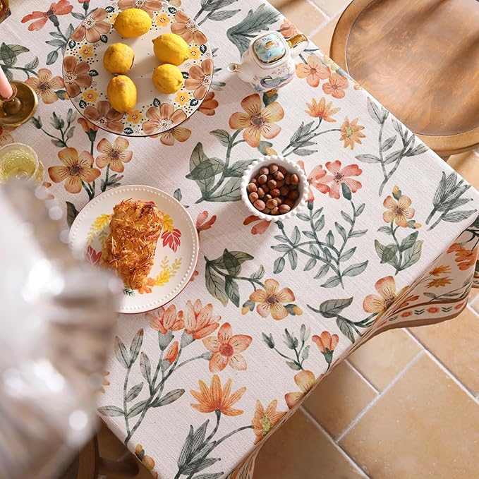 Designer Vintage Linen Long Rectangle Tablecloth,William Morris Block Print Soft and Durable Table Cloth,Decor Table Cover for Kitchen,Dining,Thanksgiving,Christmas,63"*94"-Athea