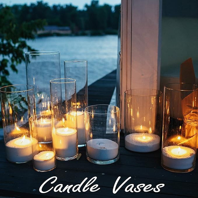 CYS Excel Clear Glass Cylinder Vase (H:24" D:4") | Multiple Size Choices Glass Flower Vase Centerpieces | Hurricane Floating Candle Holder Vase