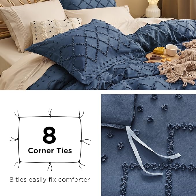 Bedsure Boho Cal King Duvet Cover - Navy Breathable & Soft Boho Bedding, Machine Washable Comforter Cover for All Seasons, Includes 1 Duvet Cover 104"x98" with 2 Pillow Shams & Zipper Closure