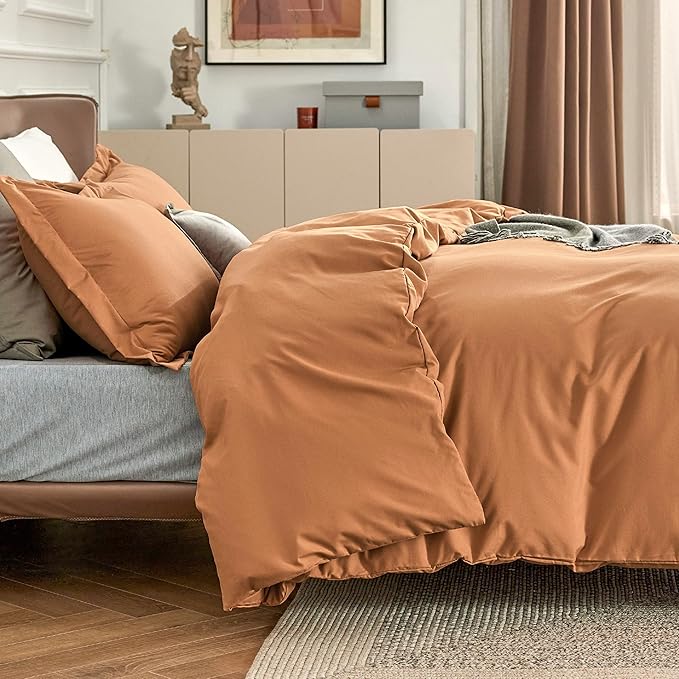 Bedsure Duvet Cover Full Size - Soft Double Brushed Bedding Set for Kids & Adults, Zipper Closure, 3 Pieces, Includes 1 Duvet Cover (80"x90") & 2 Pillow Shams, NO Comforter, Burnt Orange