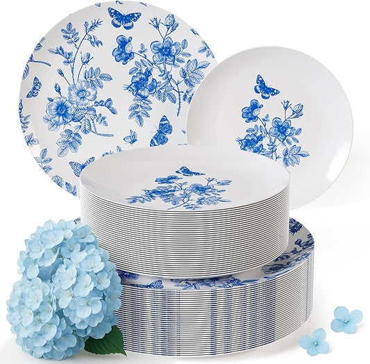 Trendables Plastic Plates For Party Supplies, Floral Disposable Plates For Party & Weddings 40 Pcs - 20 x 8 Dessert Plates & 20 x 10 Plastic Dinner Plates, Plate Set Disposable Dinnerware Sets