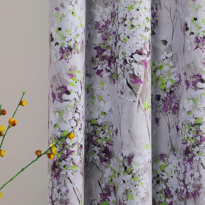 MYSKY HOME Purple Curtains 95 inch Length 2 Panels, Floral Curtains for Bedroom/Living Room Drapes, Vintage Elegant Grommet Window Treatments