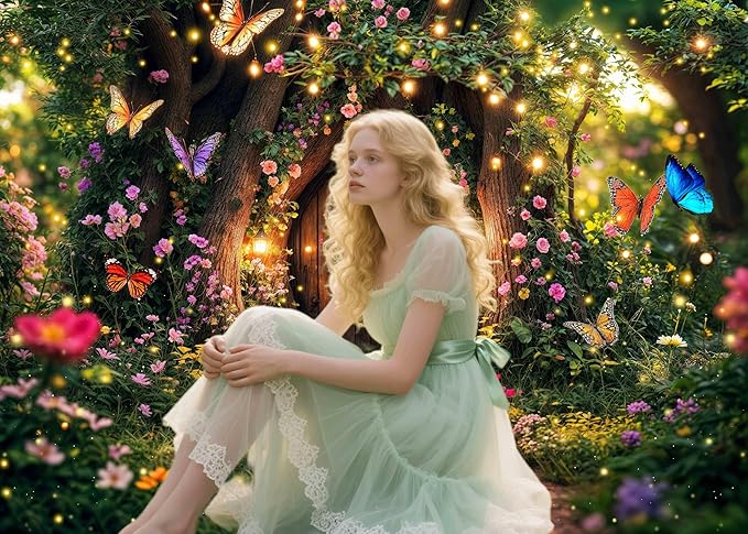 5X3ft Enchanted Forest Backdrop Fairy Tale Garden Wonderland Floral Butterfly Photography Background for Kids Girl Baby Shower Birthday Party Decoration Banner Cake Table Photo Booth Props
