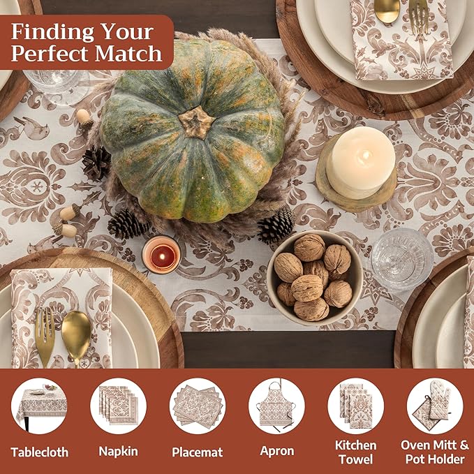 Maison d' Hermine Table Runner 100% Cotton Double Layer Table Runners 108 inches Long for Thanksgiving Christmas Decorations Home Kitchen Dining Party Wedding (Allure, 14.5" x 108")