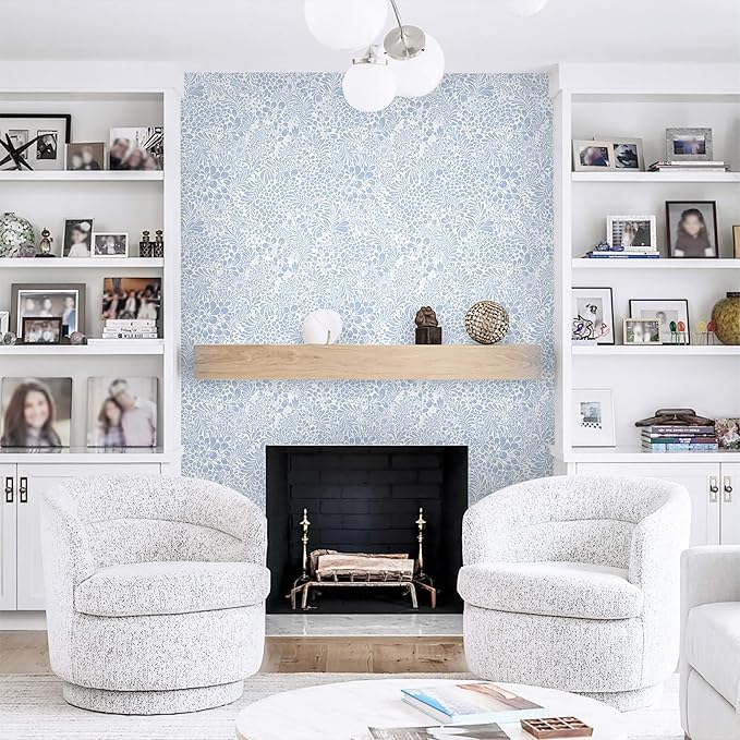 Heroad Peel and Stick Wallpaper Light Blue Floral Contact Paper 17.3''x196'' Boho Wall Paper Modern Removable Self Adhesive Wallpaper for Bedroom Bathroom Kitchen Cabinet Decor Waterproof Vinyl Roll