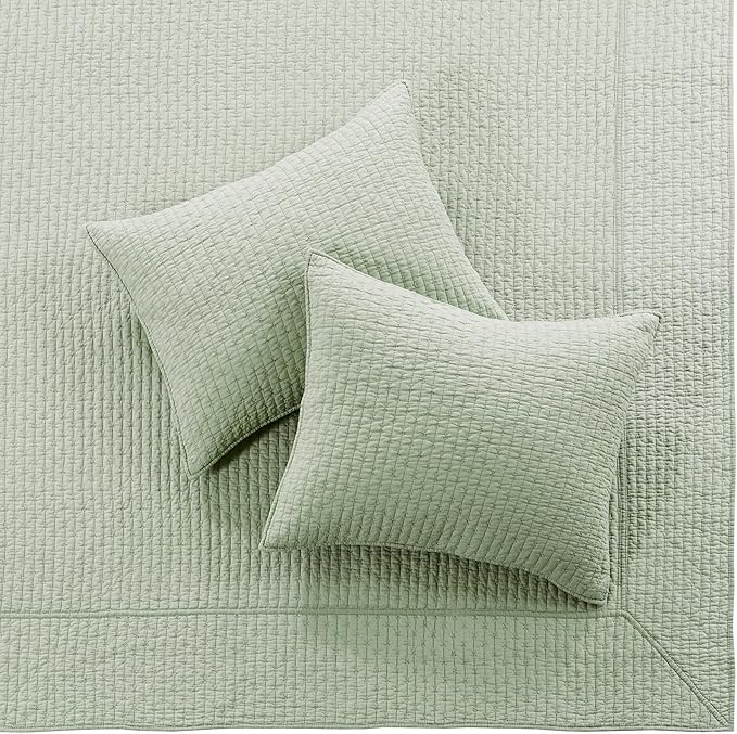 Levtex Home Cross Stitch Reversible Full Bedspread Set (100x104in) with 2 Pillow Shams (26x20in) - Stitch Texture - Desert Sage - Cotton Full Size Bedspread Set - Lightweight, Soft, Pre-Washed