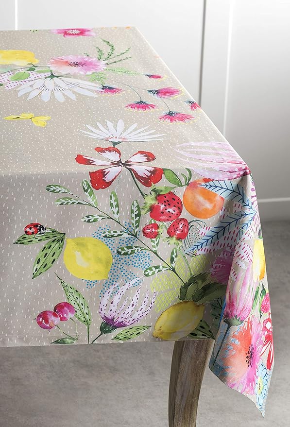 Maison d' Hermine Table Cloth Rectangle Table 100% Cotton 60 x 90 Inches Tablecloth Reusable Decorative for Dining Room, Farmhouse, Home, Party, Festive & Wedding Spring Summer - Jardin D'Ete - Fog