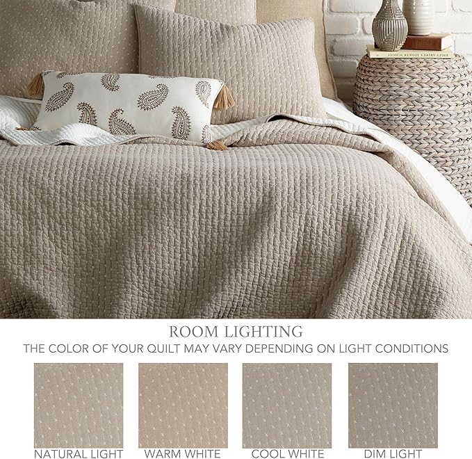 Levtex Home Cross Stitch Reversible Twin Bedspread Set (84x104in) with 1 Pillow Sham (26x20in) - Stitch Texture - Taupe - Cotton Twin Size Bedspread Set - Lightweight, Soft, Pre-Washed